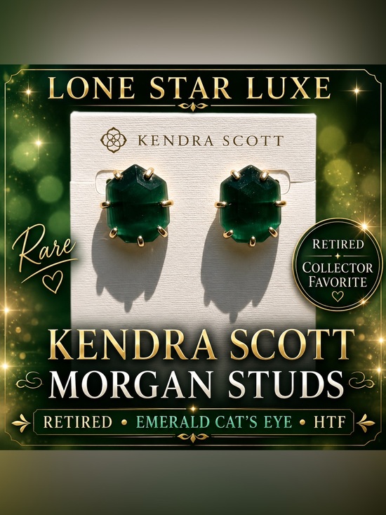 Kendra Scott Jewelry - ✨ Retired Kendra Scott Morgan Stud Earrings in Emerald Cat’s Eye ✨